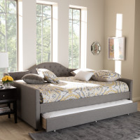 Baxton Studio CF8940-Grey-Daybed-Q/T Eliza Modern and Contemporary Grey Fabric Upholstered Queen Size Daybed with Trundle